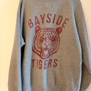 Gray Crewneck Sweater with Red Tiger Graphic
